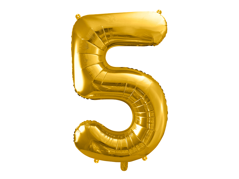 Folienballon Zahl 5, Gold 86cm