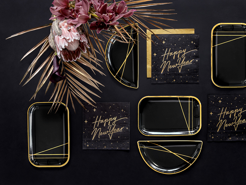 Servietten Happy New Year, 33 x 33 cm, Schwarz - 20 Stk.