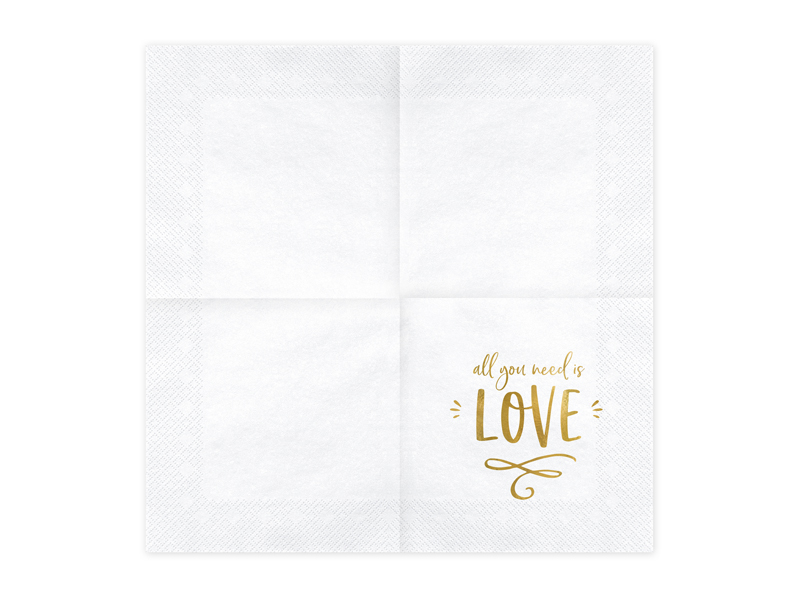 Servietten -  All you need is love, weiß, 33x33cm, 20 Stk.