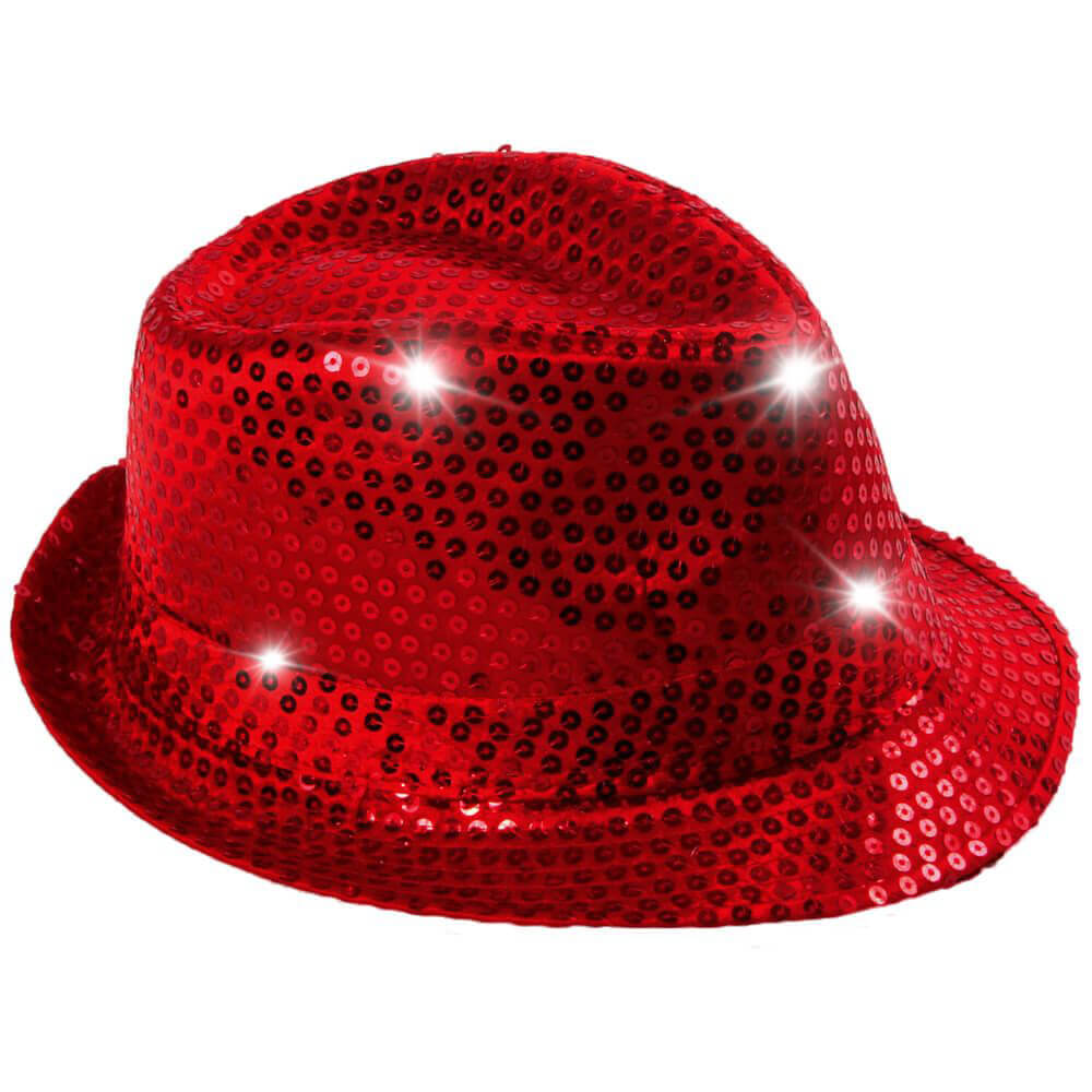 Pailletten Hut mit weißen LED's - Rot