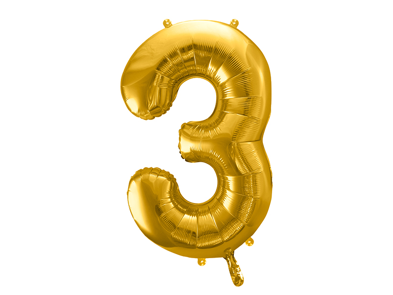 Folienballon Zahl 3, Gold 86cm