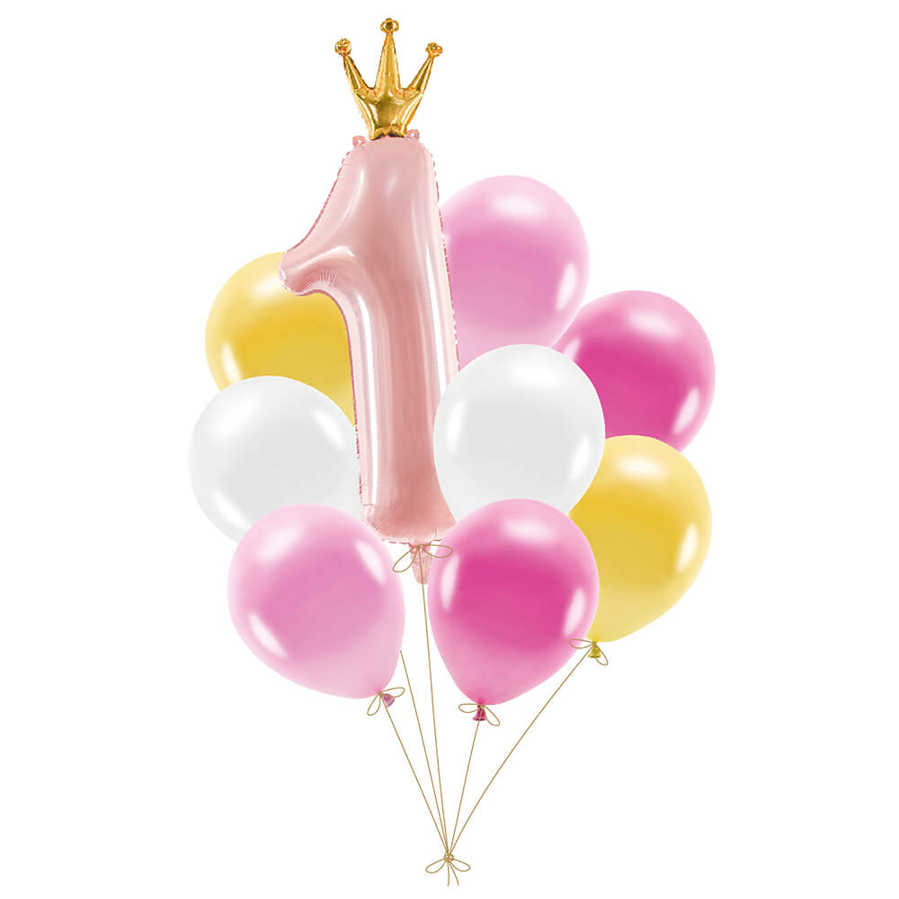 Luftballons Set Erster Geburtstag, Mädchen, 9-teilig