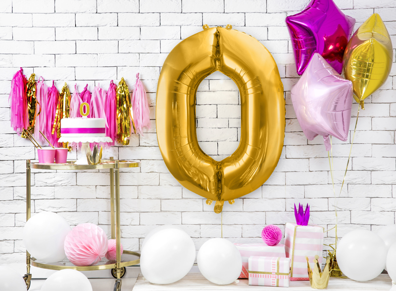 Folienballon Zahl 0, Gold 86cm