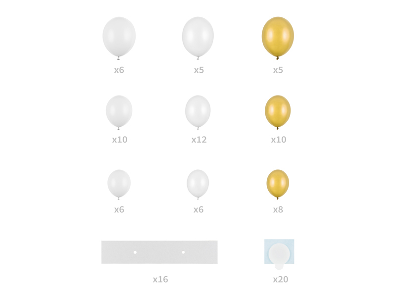 Ballongirlande mit Herzrahmen, Weiß / Gold, 160 cm