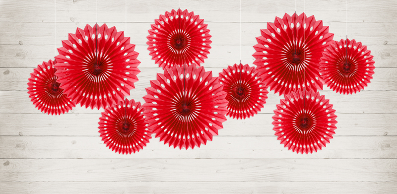 Fächer mit Ausstanzungen - Rot, 20 - 30cm. 3er Set