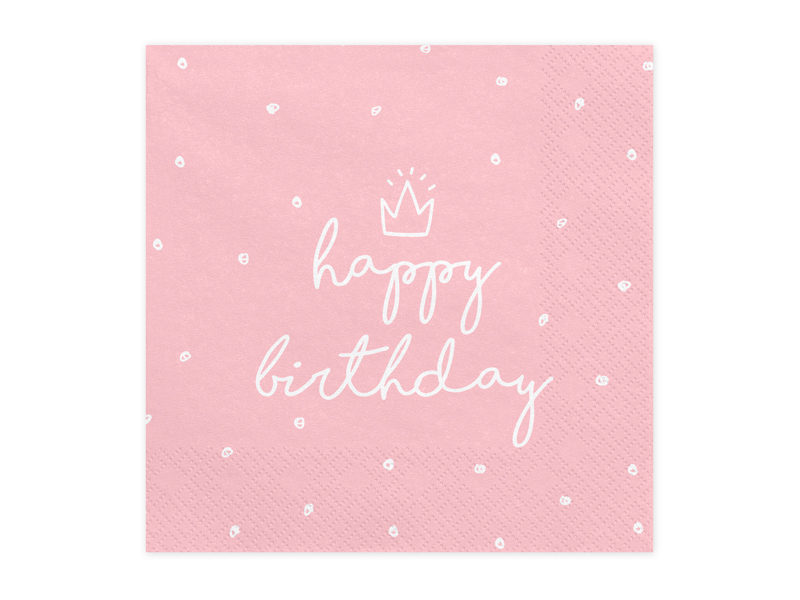 Servietten Happy Birthday Rosa, 33x33 cm