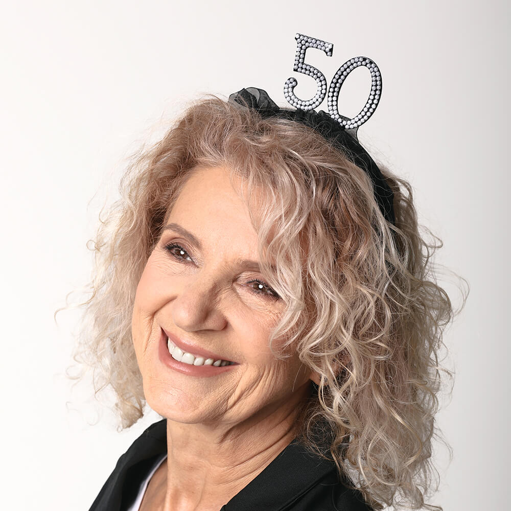 Stirnband ''50'' mit Rüschen und Perlen