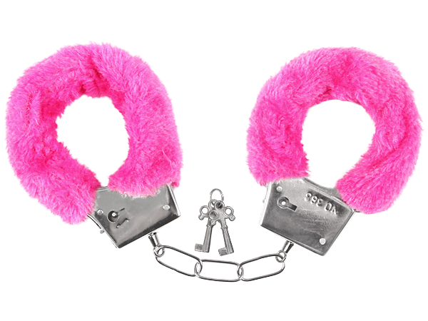 Handschellen mit rosa Plüsch und Schlüssel