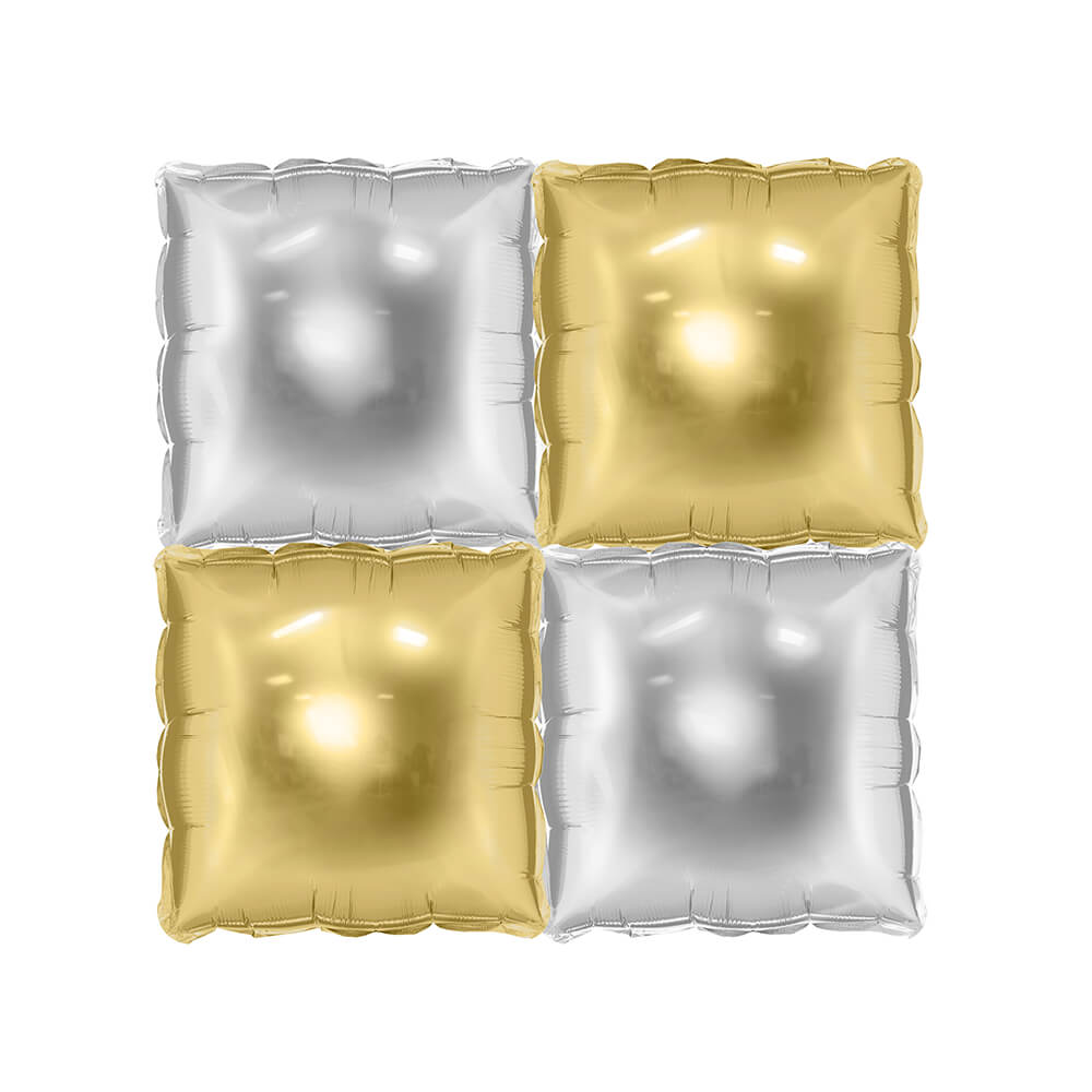 Folienballon Vorhang - 35 x 35 cm - doppelseitig Silber-Gold 4 Stk.
