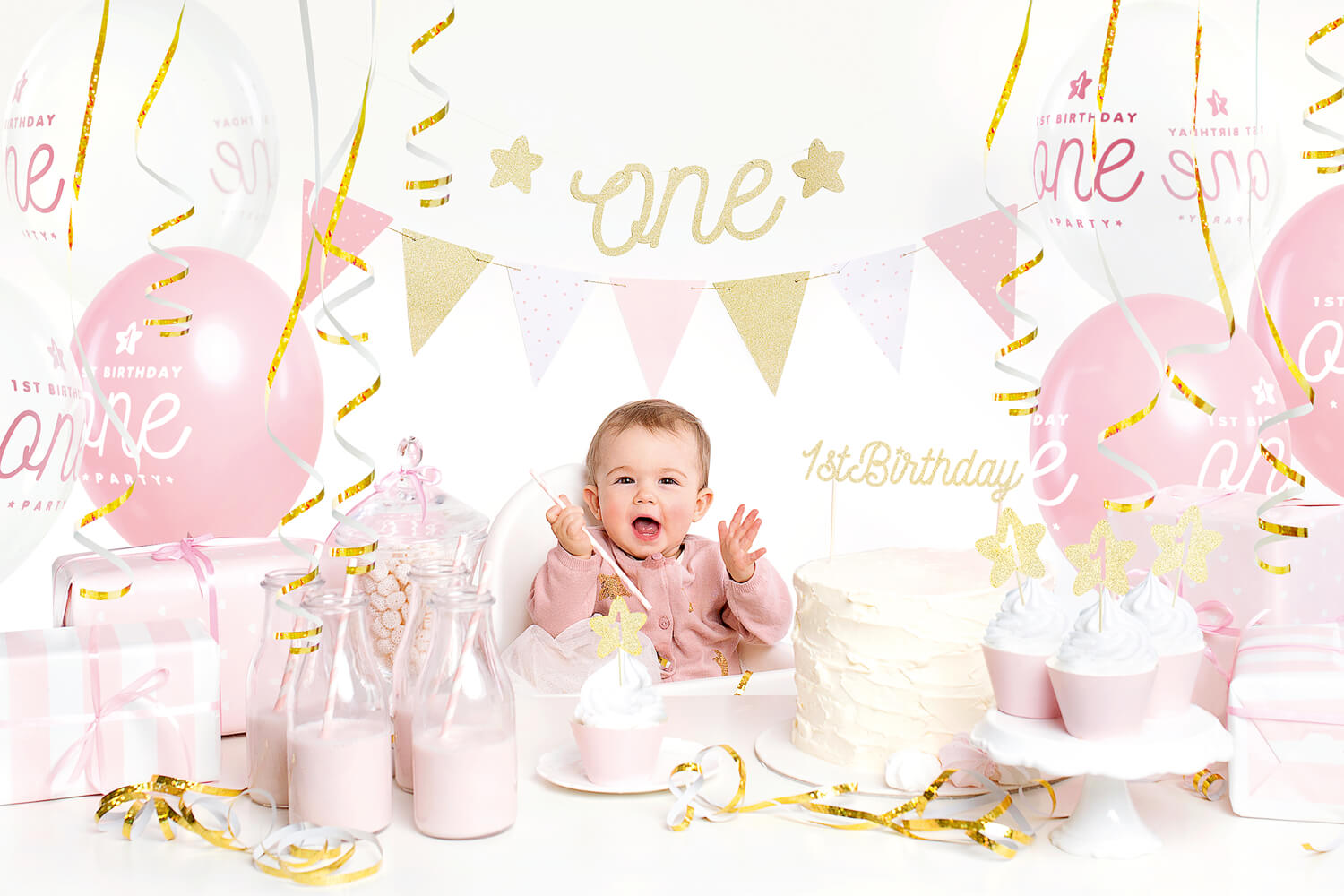 1. Geburtstag Rosa / Gold Partyset