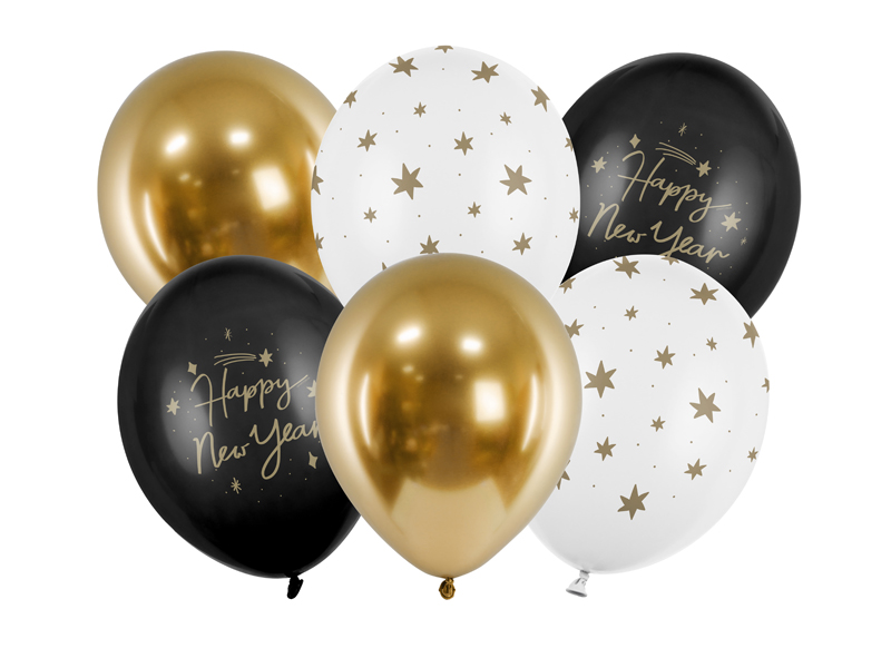 Luftballons 30cm, Happy New Year mix, 6 Stk.