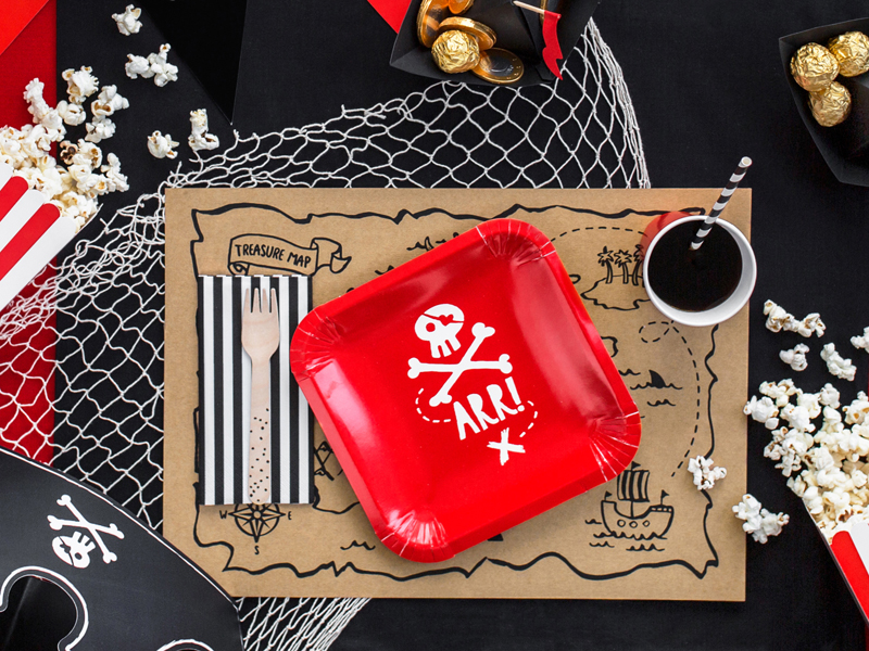 Pappteller, rot, Piratenparty 20x20 cm, 6 Stk