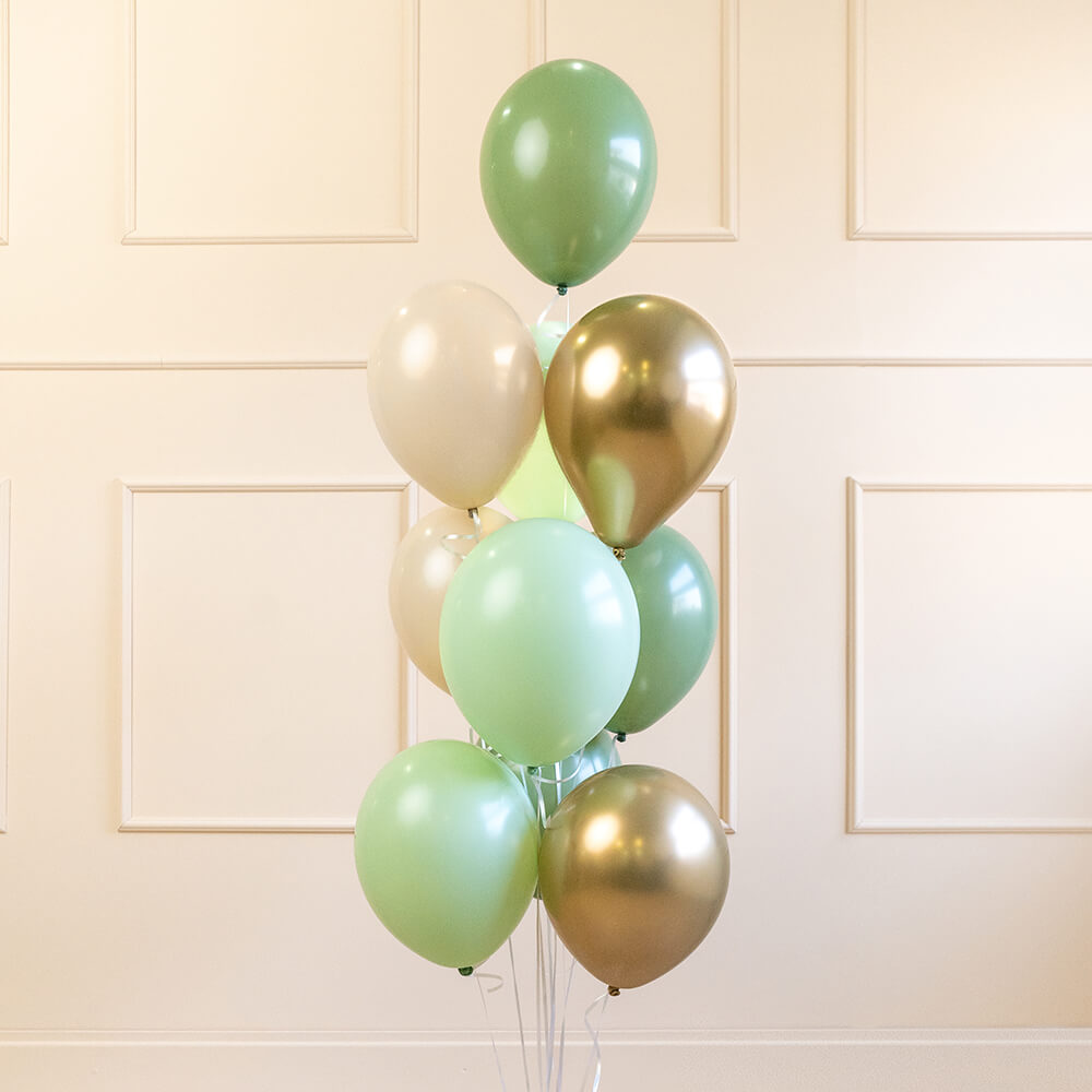 Luftballons Set Grün, Creme, Gold, 10-teilig