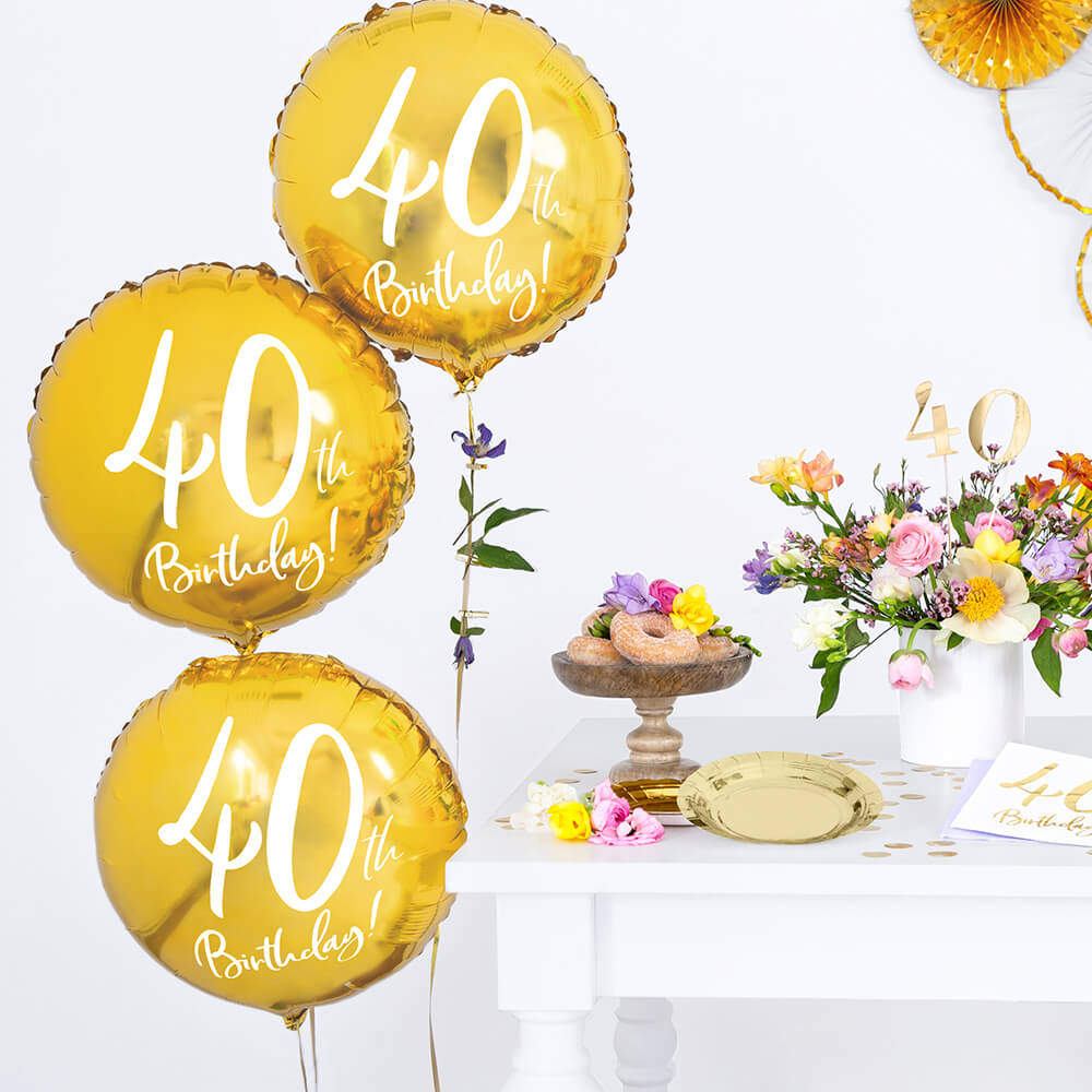 Folienballon 40th Birthday Gold, 45 cm