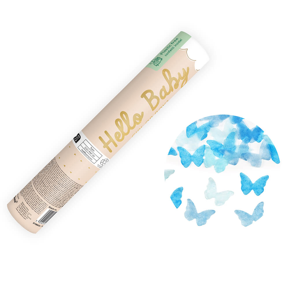 Party Popper Hello Baby Schmetterlinge Blau, 20cm