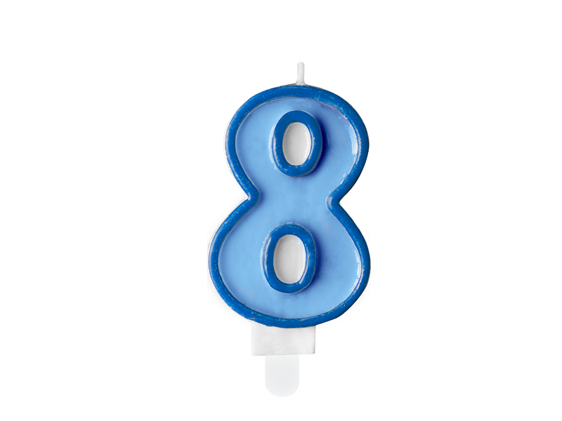 Geburtstagskerze Nummer 8, blau 7cm