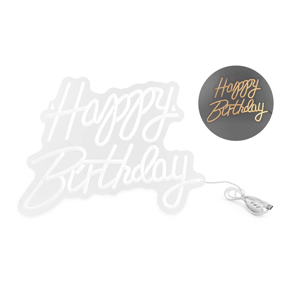 LED Neon Schriftschild - Happy Birthday, Weiß