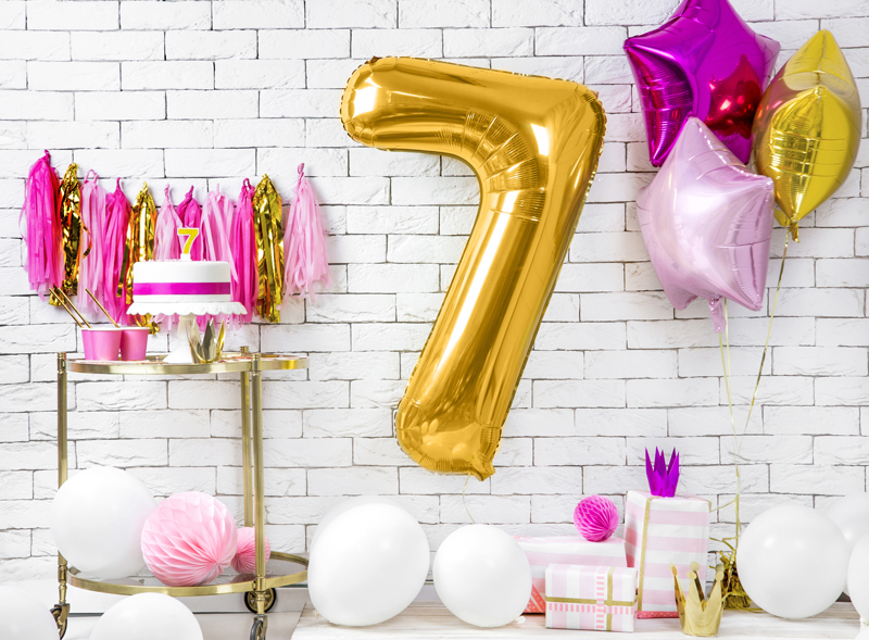 Folienballon Zahl 7, Gold 86cm