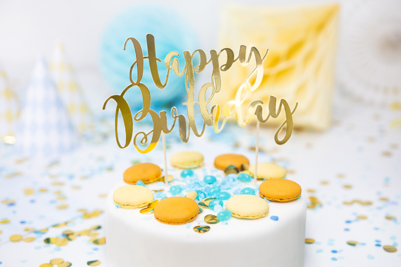 Tortenaufsatz Happy Birthday, Gold 22,5 cm