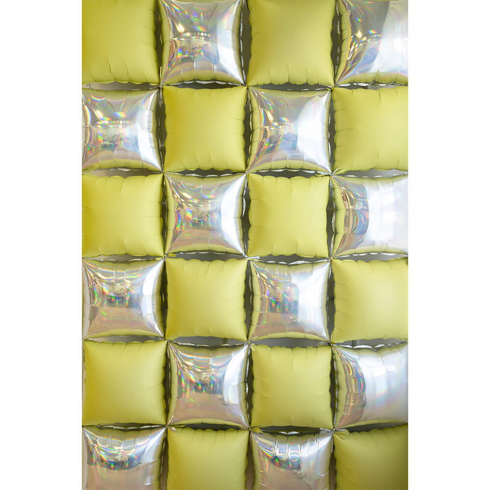 Folienballon Vorhang - 35 x 35 cm - doppelseitig Holographisch-Neon Gelb 4 Stk.