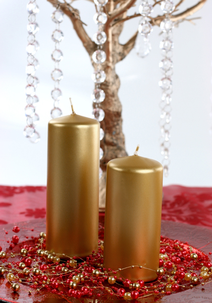Stumpenkerze, Metallic Gold, 15 x 6 cm - 6er Set
