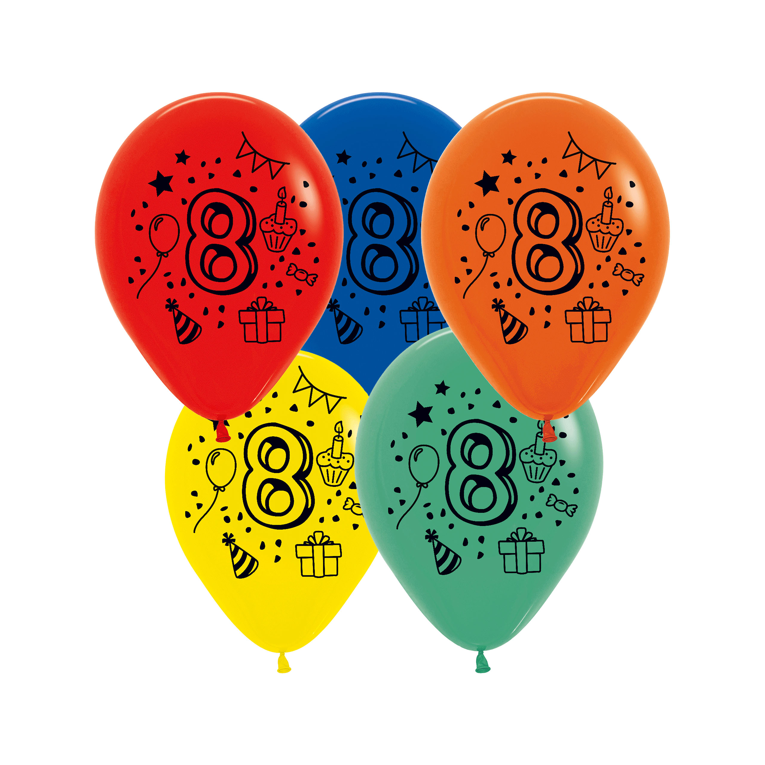 7x Luftballon Zahl 8 bunt Ø 30 cm