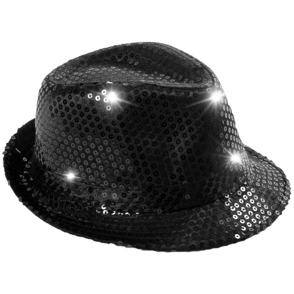 Pailletten Hut mit weißen LED's - Schwarz