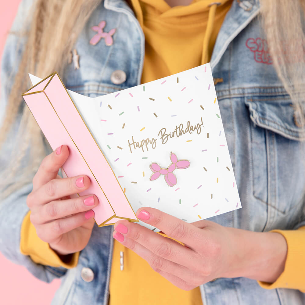 Karte Happy Birthday mit Anstecker Dog