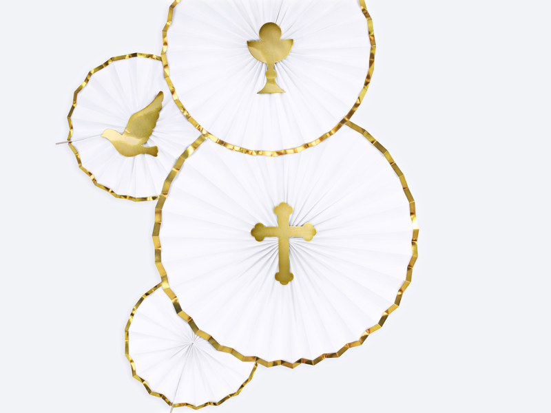 Fächer - Weiß mit Goldrand, 20 - 40cm, 3er Set