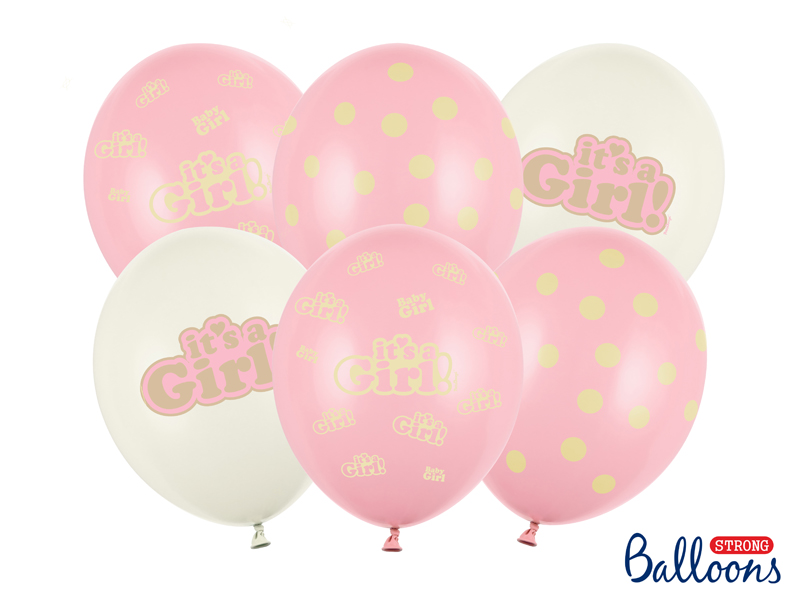 Luftballons It is a Girl Pink / Weiß 30cm, 6 Stk