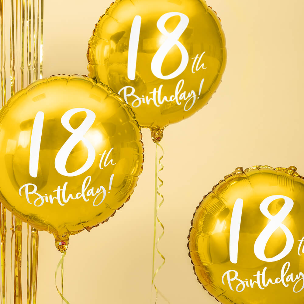 Folienballon 18th Birthday Gold, 45 cm
