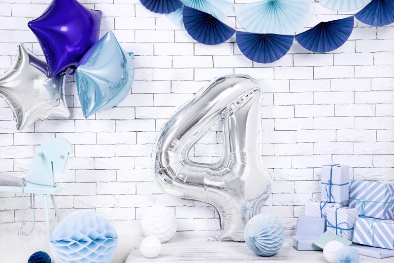 Folienballon Zahl 4, Silber 86cm