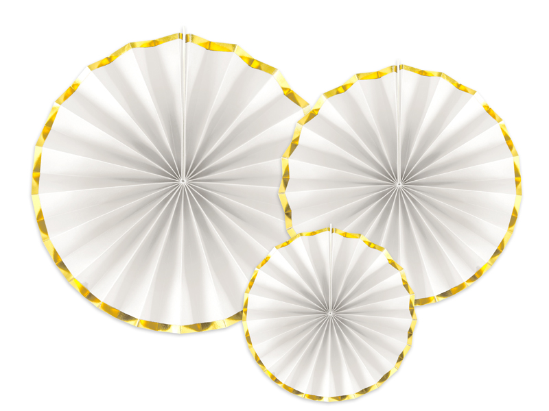 Fächer - Weiß mit Goldrand, 20 - 40cm, 3er Set