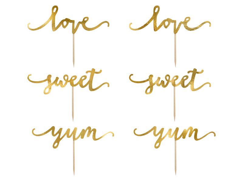 Muffin / Cupcake Topper, Love, Gold 13 cm