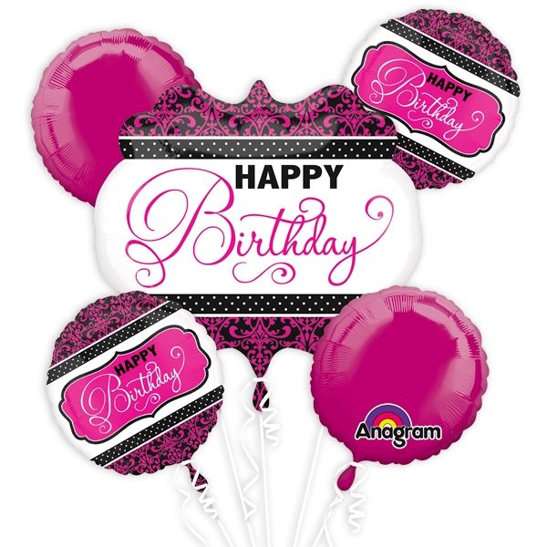 Folienballon Set Happy Birthday Pink, Schwarz 5 tlg.