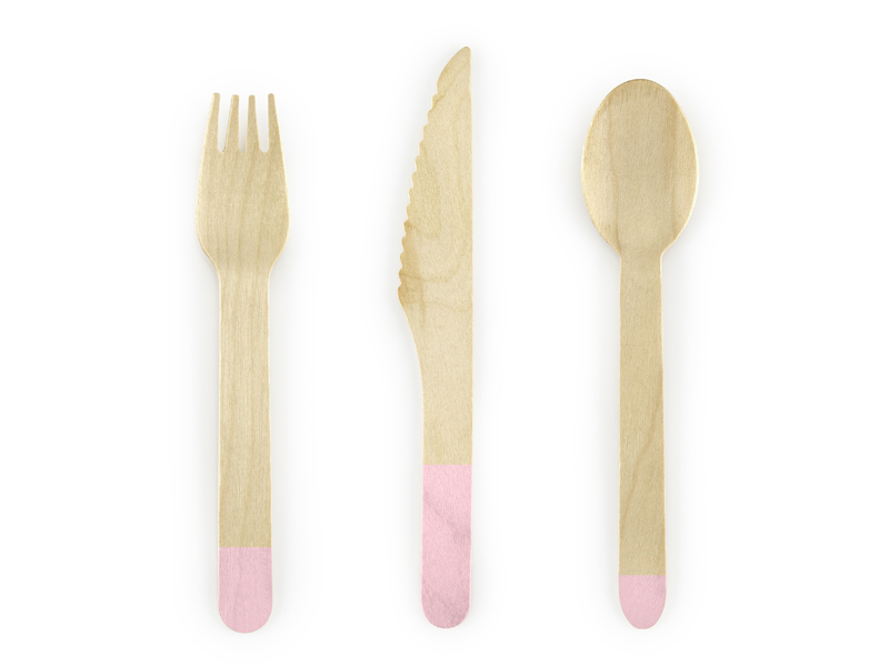 Holzbesteck Set Hellrosa, 18 Teilig