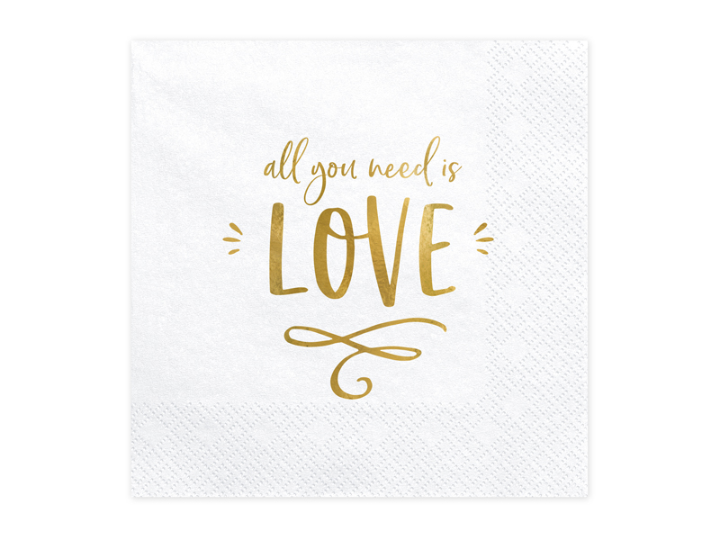 Servietten -  All you need is love, weiß, 33x33cm, 20 Stk.