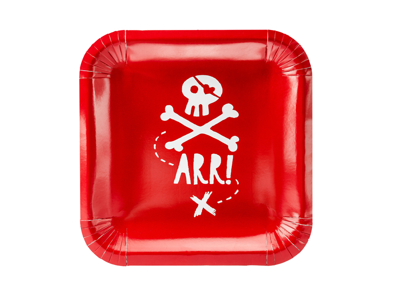 Pappteller, rot, Piratenparty 20x20 cm, 6 Stk