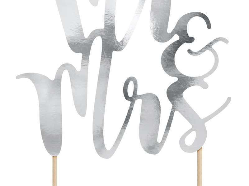 Tortenaufsatz Mr & Mrs, Silber, 25,5 cm
