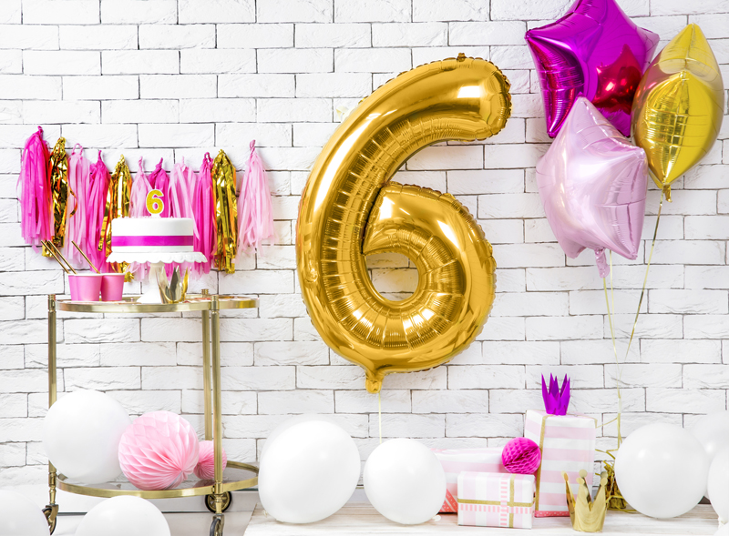 Folienballon Zahl 6, Gold 86cm