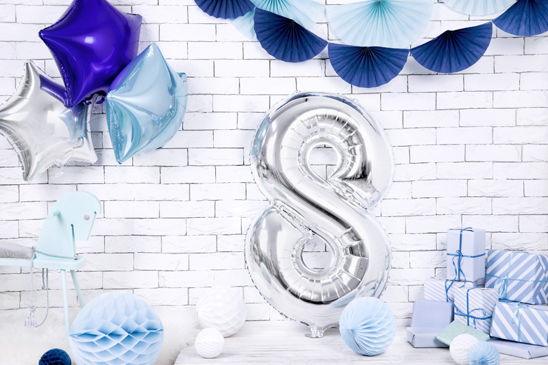 Folienballon Zahl 8, Silber 86cm