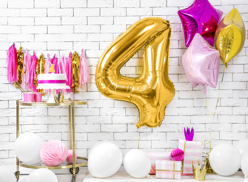 Folienballon Zahl 4, Gold 86cm