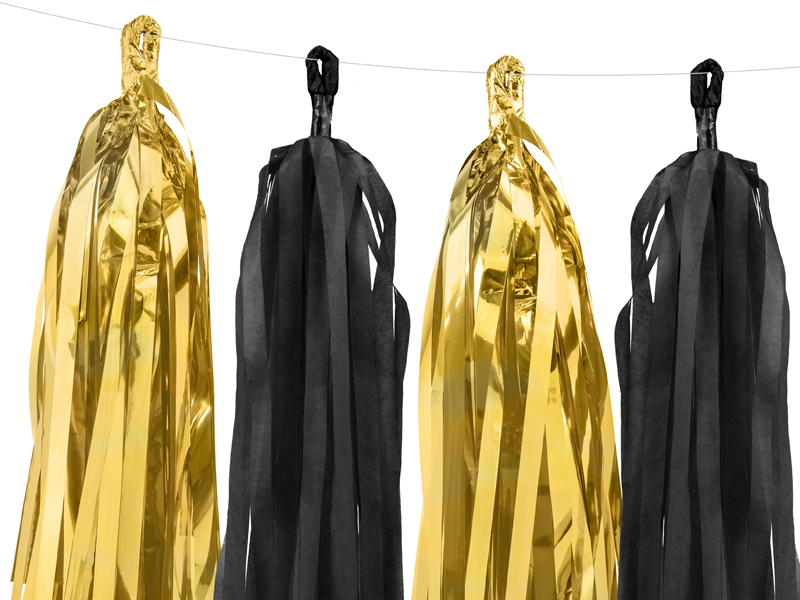 Fransengirlande Schwarz-Gold, 2m