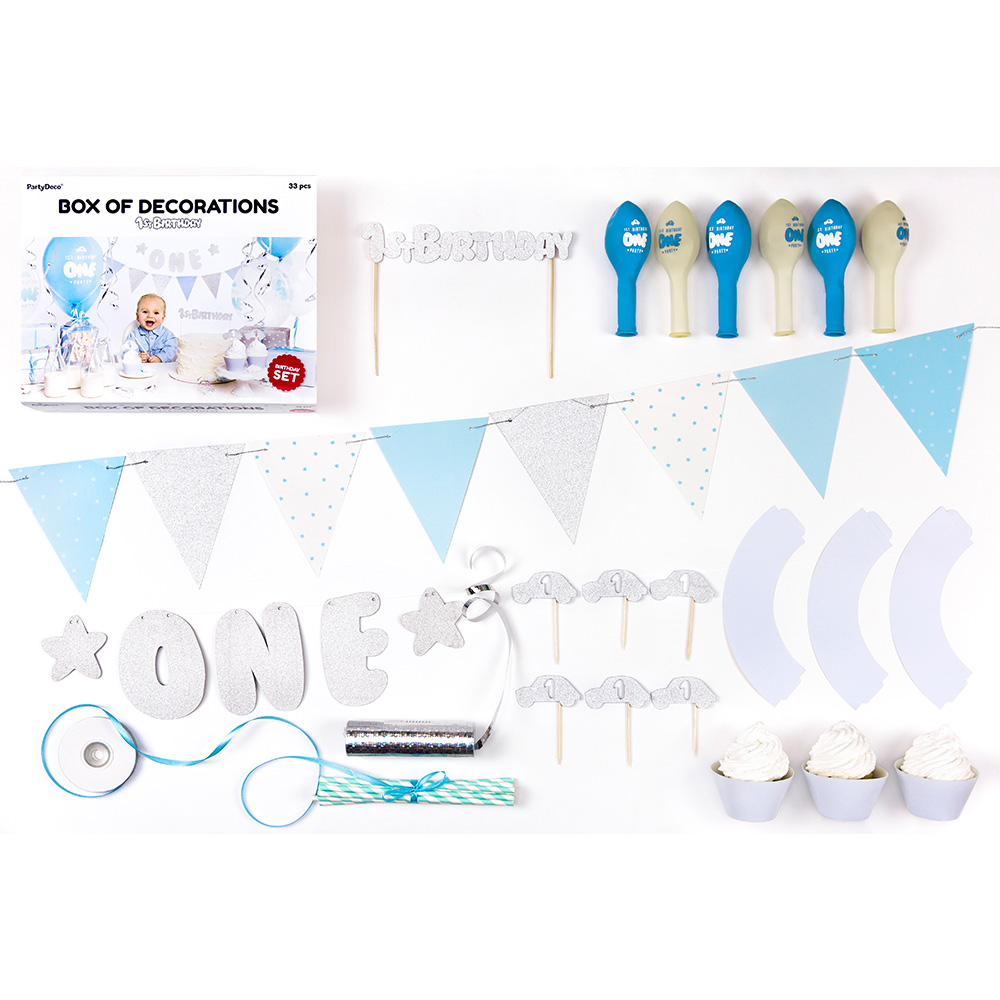 1. Geburtstag Blau / Silber Partyset