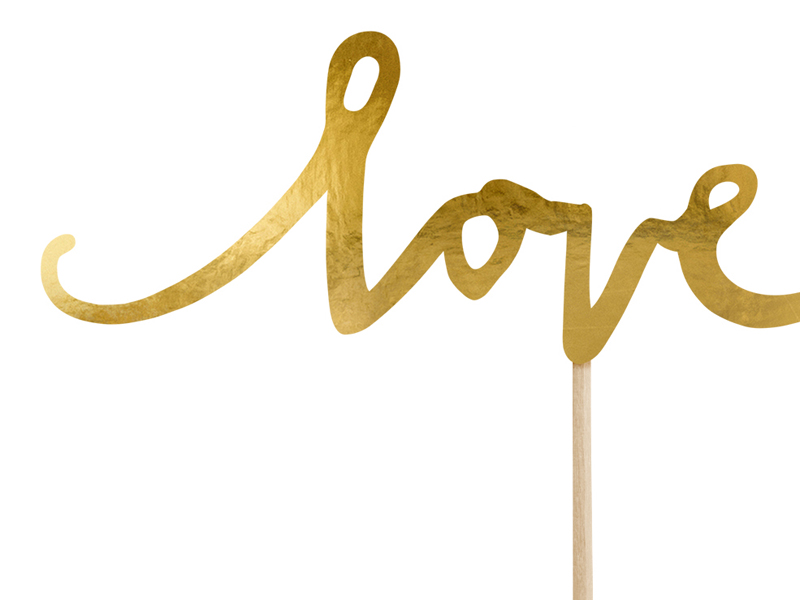 Muffin / Cupcake Topper, Love, Gold 13 cm