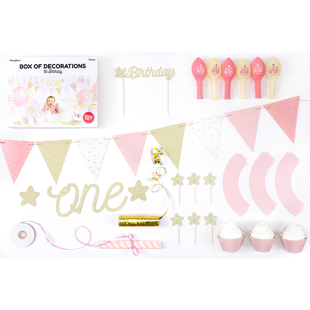 1. Geburtstag Rosa / Gold Partyset