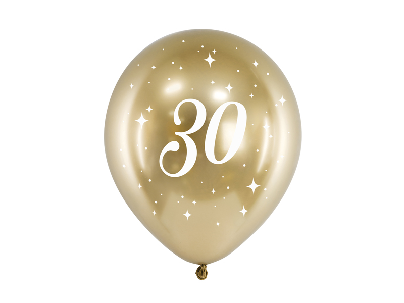 Glanzballons Zahl 30 Gold 30cm, 6 Stk