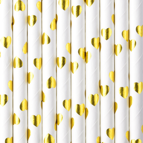 Papierstrohhalme Goldherzen 19,5 cm, 10 Stk.