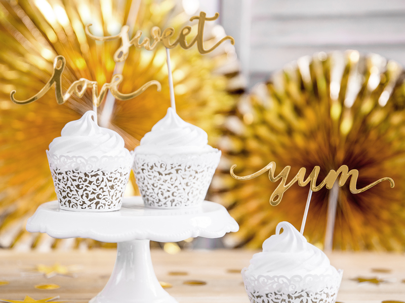 Muffin / Cupcake Topper, Love, Gold 13 cm