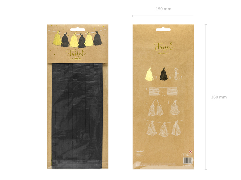 Fransengirlande Schwarz-Gold, 2m